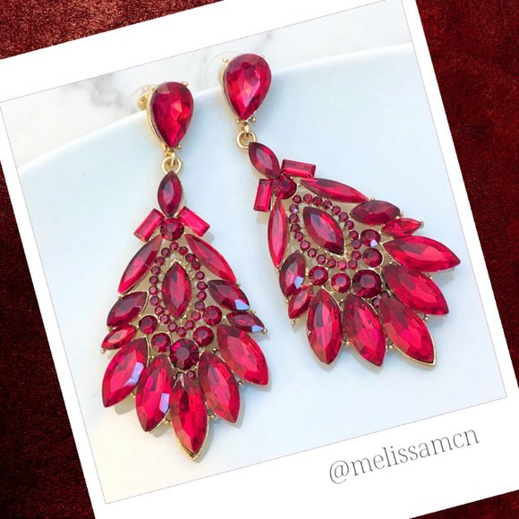 Red Crystal Chandelier Earrings  Prom Pageant Party Special Occasion For… - Picture 4 of 4